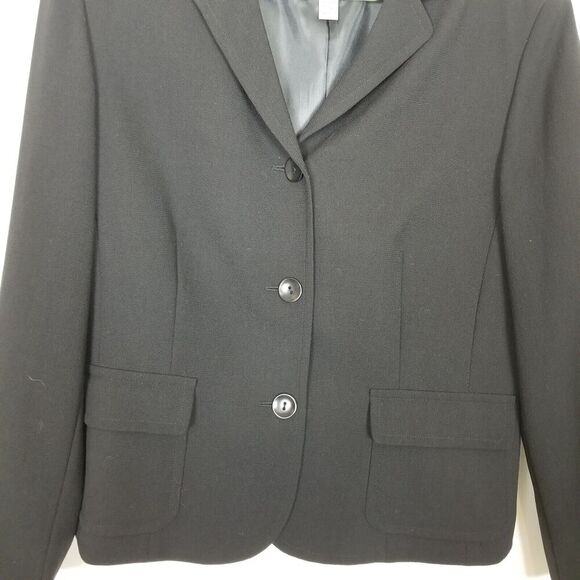 Talbots Women 100% Wool Button Up Jacket Blazer Sz 14 Black Lined Office Preppy - Picture 3 of 9